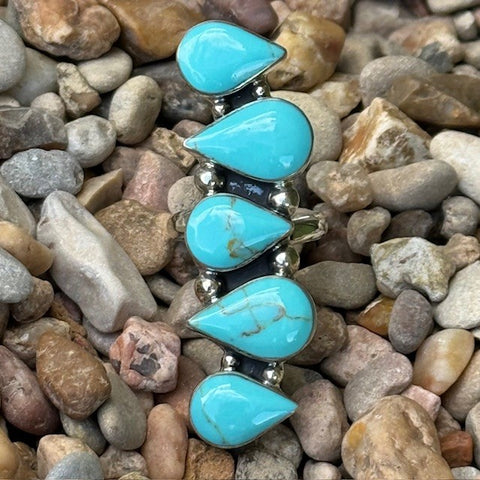 Ladies Turquoise & Silver Long Stacked Teardrop Adjustable Ring - T555 - Blair's Western Wear Marble Falls, TX