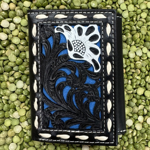 Black & Blue Leather Western Men's Trifold Wallet - N5415227