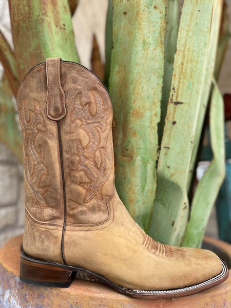 Men's Tan Corral Embroided Square Leather Boot (L5958) - BLAIR'S Western Wear located in Marble Falls TX. 