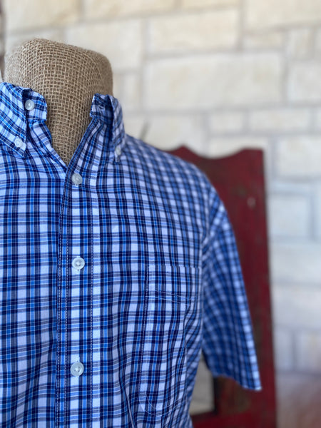 Men's Blue Wrangler Short Sleeve - 112346242BN - BLAIR'S Western Wear located in Marble Falls Tx