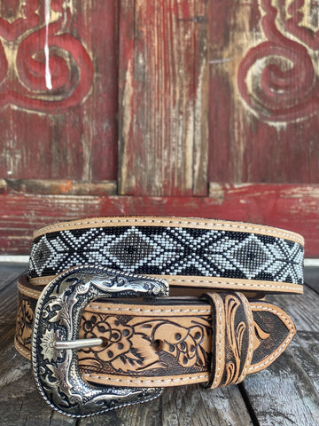 Natural Black & Gray Beaded Ladies Belt - 26RT28B 