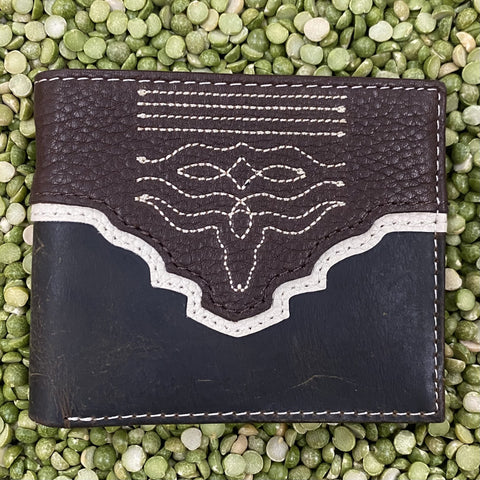 Chocolate & Natural Longhorn Men's Tooled Bifold Wallet - 24025842W5