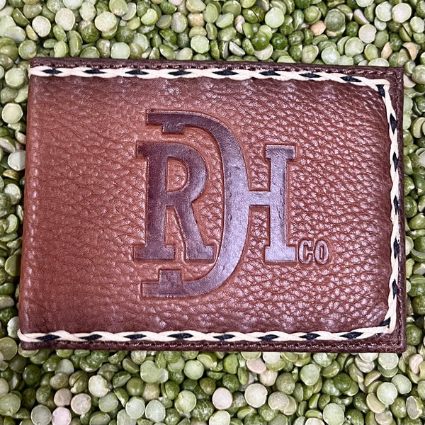 Men's Trenditions LLC. RDH Logo Bifold Wallet in dark brown, Genuine Leather Material with Braided Edge Detailing - 24170881W19. Available at Blair's Western Wear, Marble Falls, TX.