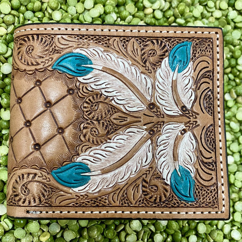 Tan & Turquoise Men's Bifold Wallet - H-01NB