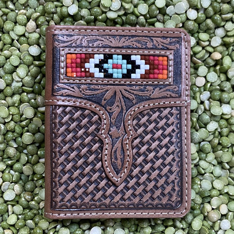 Brown with multi color Aztec Bead Inlayed Men's Bifold Wallet - N500021008, Blair's Western Wear Marble Falls, TX