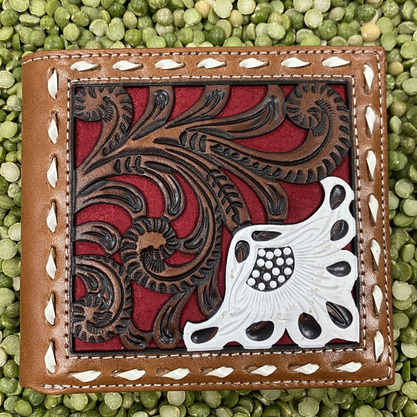 Red, Brown & White Tooled Men's Bifold Wallet - N5414904