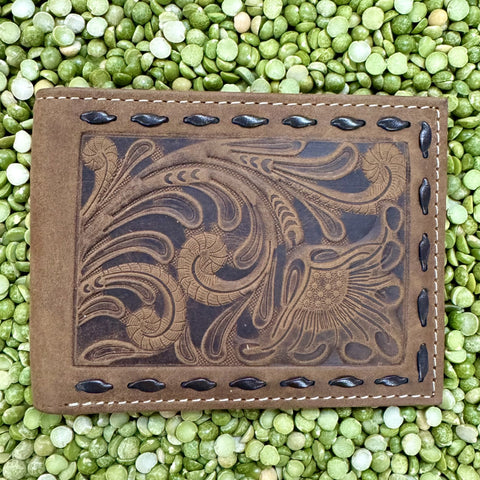 Brown Tooled Whip Stitch Men's Bifold Wallet - N5415502