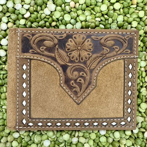 Brown & White Western Tooled Men's Bifold Wallet - N5415908