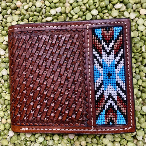 Brown & Blue Western Tooled Men's Bifold Wallet - XH1014B