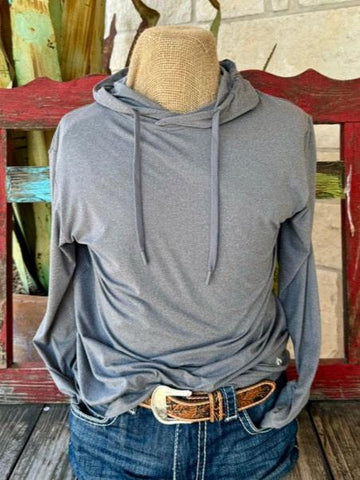 Men's Burlebo Long Sleeve Hoodie in Solid Heather Grey with Drawstring - 0697PHDHG. Available at Blair's Western Wear, Marble Falls, TX.