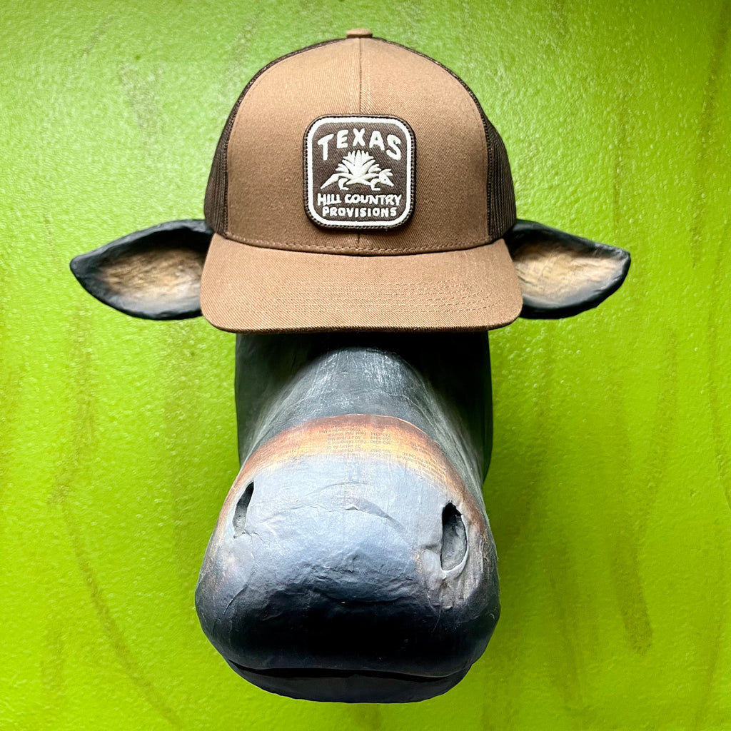 Men's Texas Hill Country Cap in brown, durable design ideal for outdoor activities with lightweight mesh back - HILL CNTRY DILLO. Available at Blair's Western Wear, Marble Falls, TX.