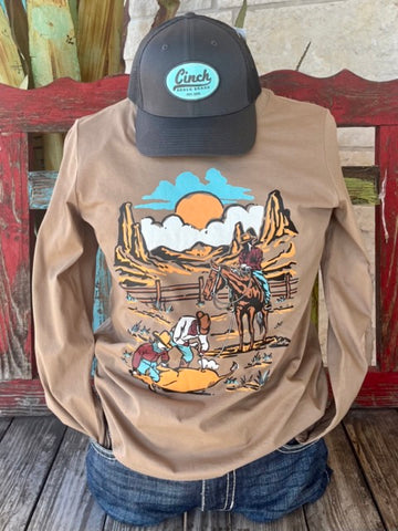 Men's Cinch T-Shirt in Tan, Turquoise, and Wine, Crafted from 100% cotton for breathability and comfort - CTK7459004. Available at Blair's Western Wear, Marble Falls, TX.