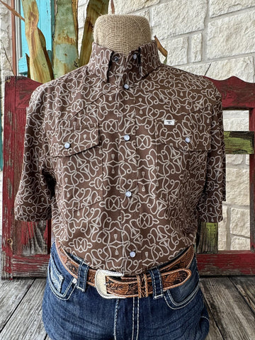 Brown & White Roping Men's Ferrell Short Sleeve - FPS1002331