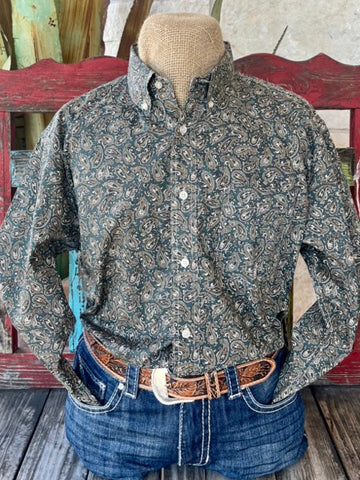 Men's Roper Long Sleeve in Tan, Crafted from 100% Cotton for breathability and comfort. Features a unique geometric pattern - 3013266020. Available at Blair's Western Wear, Marble Falls, TX.