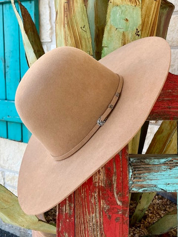 Men's Serratelli Ridge 6X Western Hat in sand, featuring premium 6X fur felt construction, open crown design, generous 4.5" brim, self-matching hatband with silver buckle set, and leather sweatband with silk liner - RIDGE.2. Available at Blair's Western Wear, Marble Falls, TX.