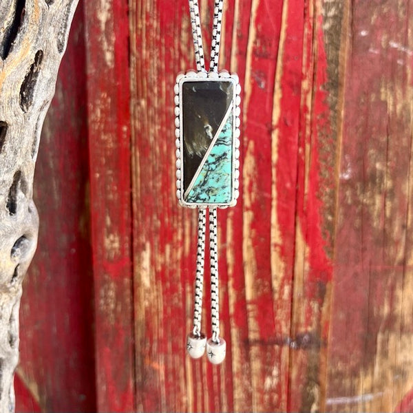 Montana Silversmiths Necklace in silver and turquoise, diagonal design with mixed stones - NC6011. Available at Blair's Western Wear, Marble Falls, TX.