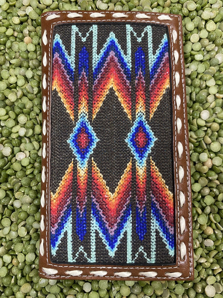 Blue, Red & Orange Multicolored Aztec Men's Checkbook Wallet - N500005197