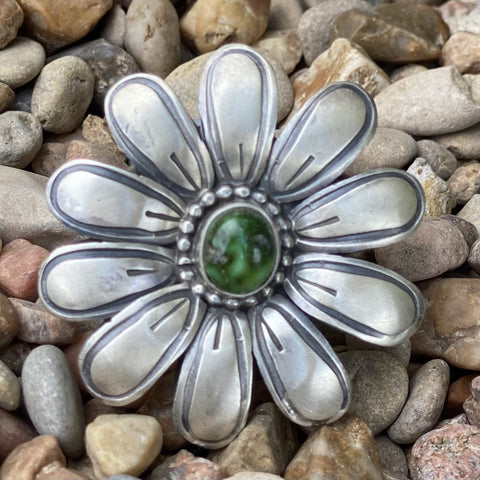 Silver Flower with Green Stone Ring - RNGFLW - BLAIR'S Western Wear located in Marble Falls TX