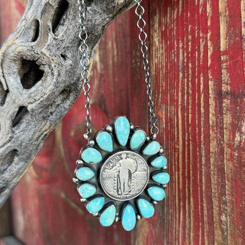 Turquoise Coin Necklace - LIBERTY COIN - BLAIR'S Western Wear located in Marble Falls TX