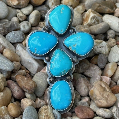 Big Cross Ring made up of 5 turquoise stones - SWCRSSTQADJ - BLAIR'S Western Wear located in Marble Falls TX