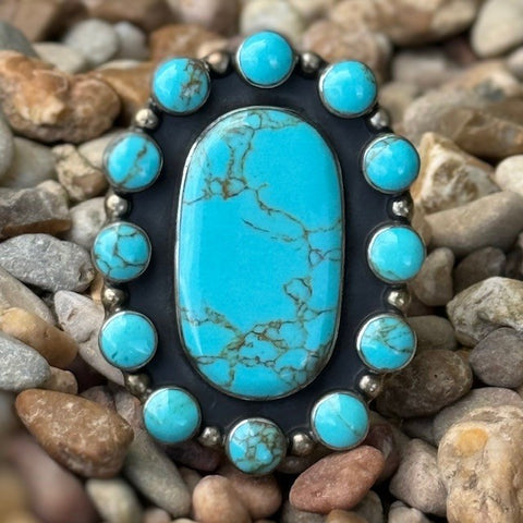 Turquoise and Silver Large Adjustable Ring - T552 - Blair's Western Wear Marble Falls, TX