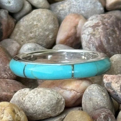 Turquoise stacker ring with super thin silver lines dividing the stone