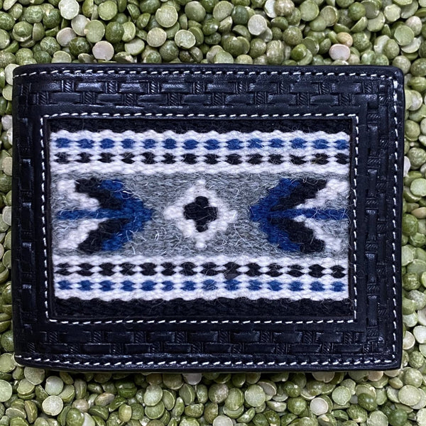 Black, Gray & Blue Blanket Aztec Inlay Tooled Western Bifold Wallet - D250005401, Blair's Western Wear Marble Falls, TX