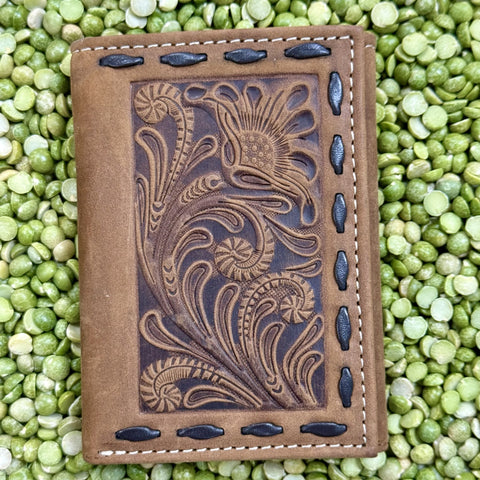 Brown Tooled Western Men's Trifold Wallet - N5415402