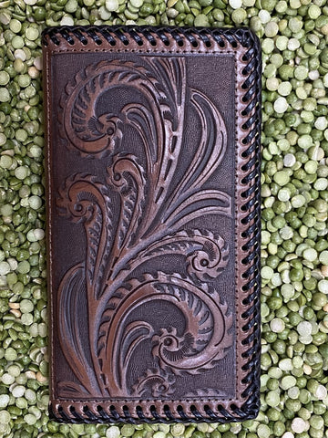 Chocolate Western Leather Checkbook Wallet - D250014602