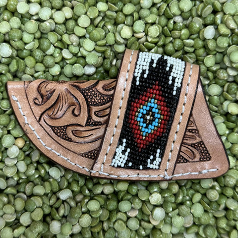 Natural Leather with Aztec Beading Western Leather Knife Sheath 29RS80C