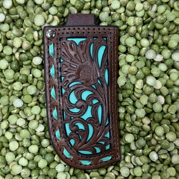 Chocolate & Turquoise Western Tooled Knife Sheath 1804833