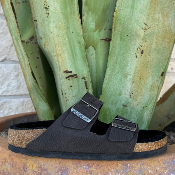 Women's Birkenstock Sandals Arizona Fur in black suede, lined with genuine shearling for warmth and comfort - 1025611. Available at Blair's Western Wear, Marble Falls, TX.