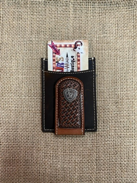 Men's Ariat Leather Money Clip w/ Tooled Leather in Brown/ Dark Chocolate - A3553602 - Blair's Western Wear in Marble Falls, TX