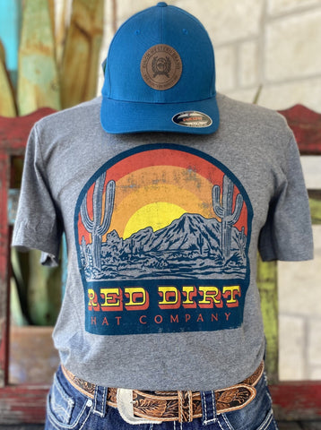 Men's Grey Red Dirt T-Shirt with Graphic of Sunset in the Desert with "Red Dirt Hat Company" underneath - RDHCT132 -  BLAIR'S Western Wear located in Marble Falls TX