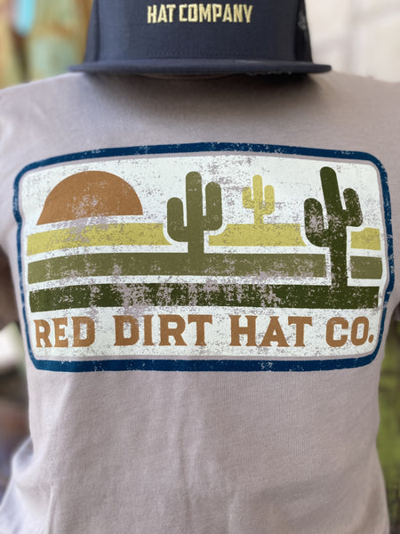 Men's Tan/Olive/Rust REd Dirt T-Shirt with Graphic of a Desert with the words "Red Dirt Hat Co" underneath - RDHCT115 - BLAIR'S Western Wear located in Marble Falls TX