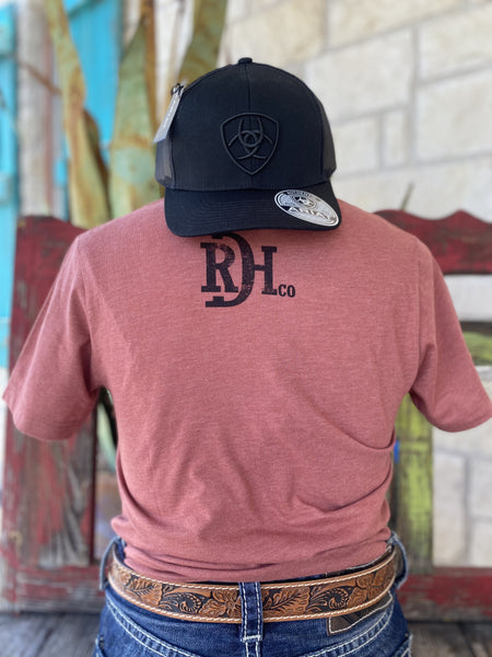 Men's Red Dirt T-Shirt: with Graphic of Sunset on top of a black bird with the word "Red Dirt Hat Company" inside its wingspan - RDHCT119 - BLAIR'S Western Wear located in Marble Falls TX