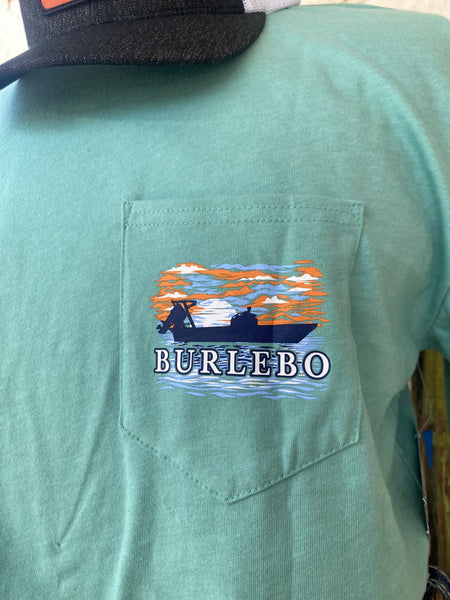 Men's Burlebo T-Shirt with Graphic of a man on a boat with its dog and the words " See you on the Water" and " Burlebo" underneath - SYOTWSSCM - BLAIR'S Western Wear located in Marble Falls TX