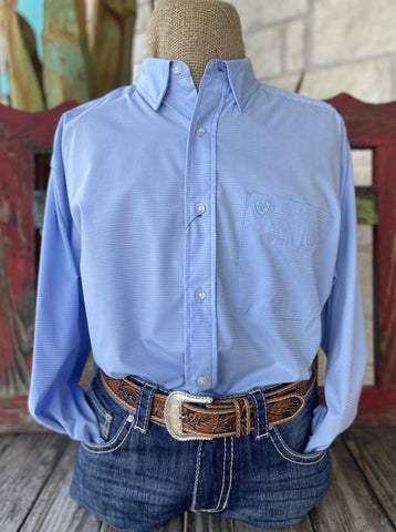 Men's Ariat TEK Light Blue Long Sleeve Button Down (10051359) - BLAIR'S Western Wear located in Marble Falls TX