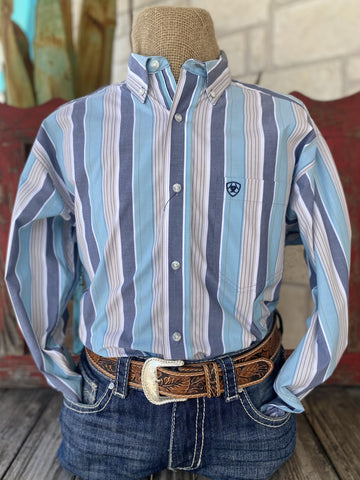 Men's Ariat Pro Blue and White Striped Long Sleeve - 10051271 - BLAIR'S Western Wear located in Marble Falls TX