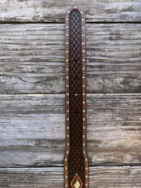 Kid's Tooled Leather Belt with Diamond Conchos and Diamond Design - 615 - Blair's Western Wear Marble Falls, TX