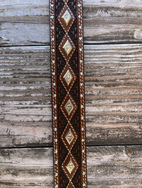 Kid's Tooled Leather Belt with Diamond Conchos and Diamond Design - 615 - Blair's Western Wear Marble Falls, TX