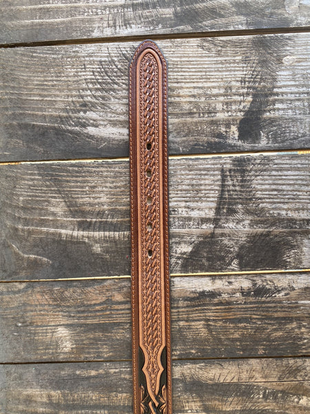 Men's Tooled Leather Belt in Black & Brown - C42754 - Blair's Western Wear Marble Falls, TX