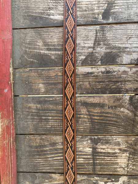 Men's Tooled Leather Belt in Black & Brown - C42754 - Blair's Western Wear Marble Falls, TX