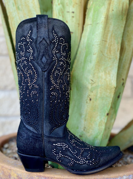 Corral Women's All black with Crystals Boot - C4100 - BLAIR'S Western Wear located in Marble Falls TX