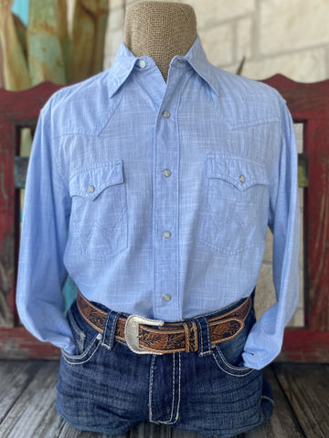 Men's Wrangler Light Blue Retro Long Sleeve - 112346604 - BLAIR'S Western Wear located in Marble Falls TX