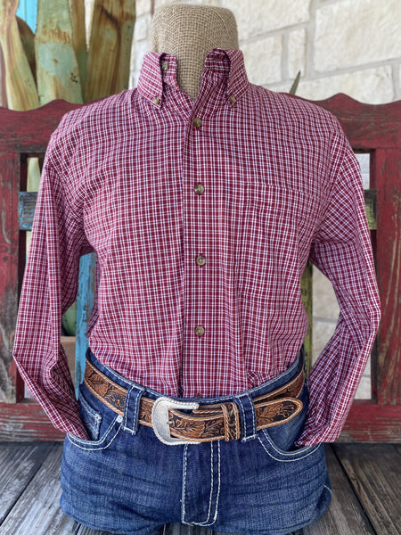 Men's Wrangler Riata Red Checkered Long Sleeve - 112346244RD - BLAIR'S Western Wear located in Marble Falls TX