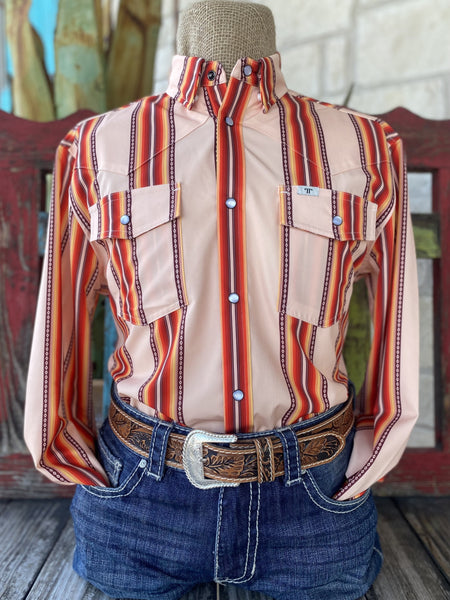 Men's Ferrell Long Sleeve with Red/Yellow/Peach/Orange Aztec Stripes  (FPL1002312) - BLAIR'S Western Wear located in Marble Falls TX