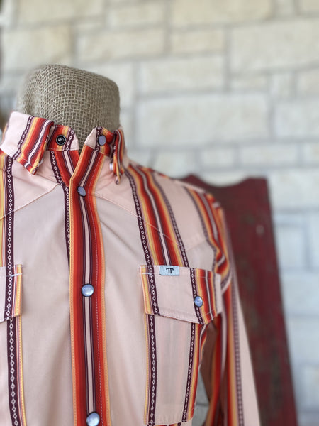 Men's Ferrell Long Sleeve with Red/Yellow/Peach/Orange Aztec Stripes (FPL1002312) - BLAIR'S Western Wear located in Marble Falls TX