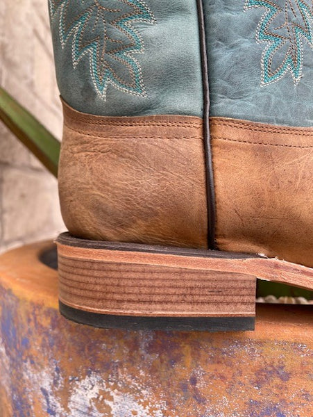 Tan with Blue Mens Corral Square Toe Leather Roper (L5802) - BLAIR'S Western Wear in Marble Falls TX.