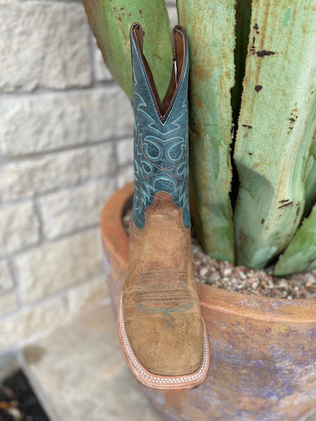 Tan with Blue Mens Corral Square Toe Leather Roper (L5802) - BLAIR'S Western Wear in Marble Falls TX.